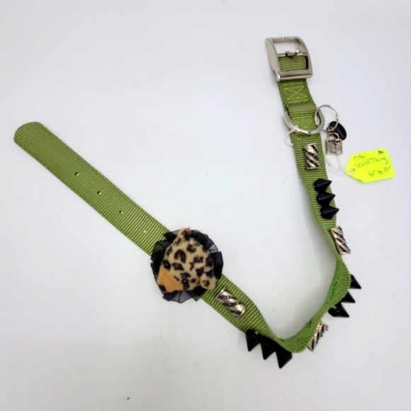 CUSTOMIZED Dog Collar Wild Thing Cub Green with Bling and Black Spikes - Picture 4 of 16